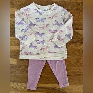 Angel Dear Cream Top with Pink & Purple Unicorns and Purple Leggings